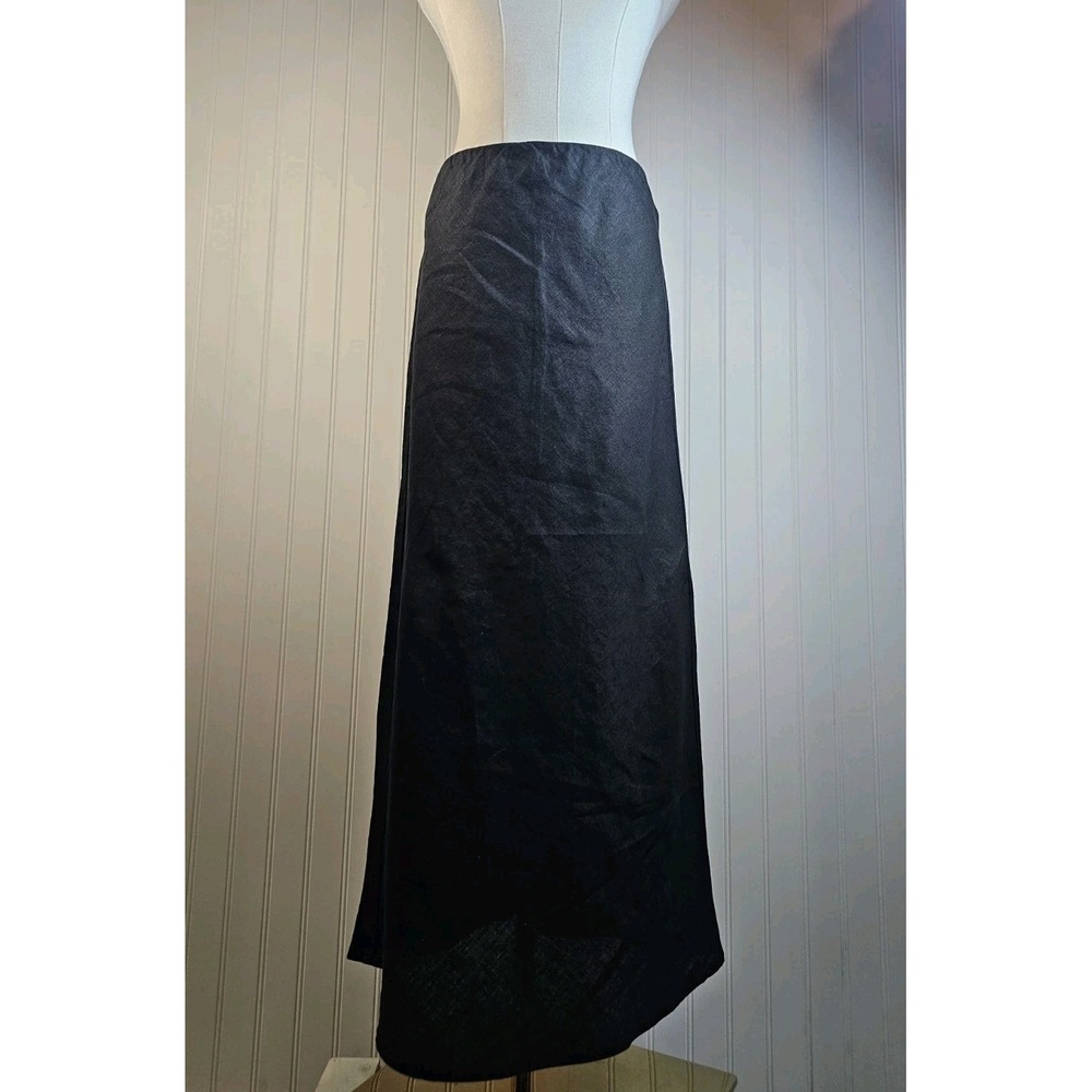 Quince 100% European Linen Maxi Skirt Black Elastic Waist Minimalist Women's XS